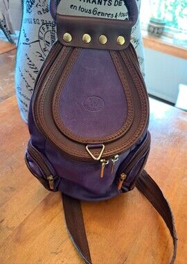 VA Italian Leather Mini Backpack, Shoulder, Handbag Purse Purple Brown